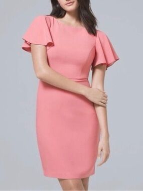 White House Black Market - Pink Flutter Sleeve Sheath Dress